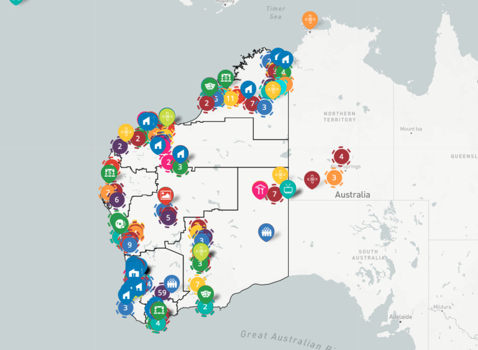 an interactive map showing sustainable facilities across Western Australia